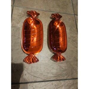 Greenbrier Metallic Red Plastic Candy Shaped Serving Tray Set of 2